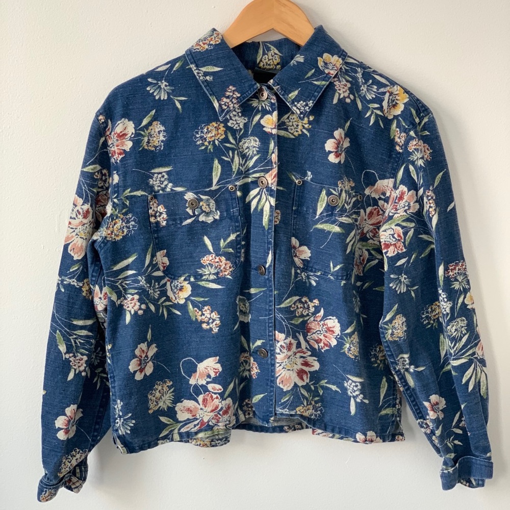 vintage floral shirt jacket 90s 80s cottagecore